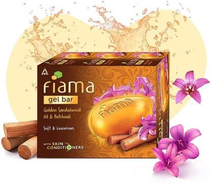 FIAMA Gel Bar Bathing Soap Golden Sandalwood Oil & Patchouli-75g soap (India)
