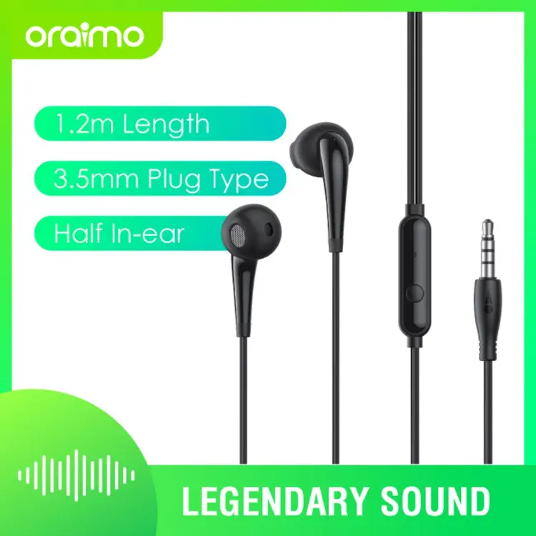 oraimo OEP-E21P Halo Half-in-Ear Wired Earphones with Remote Control & Mic